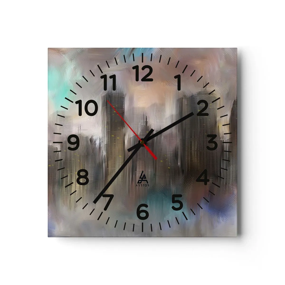Wall clock - Clock on glass - Composition of Steel, Stone and Fog - 30x30 cm