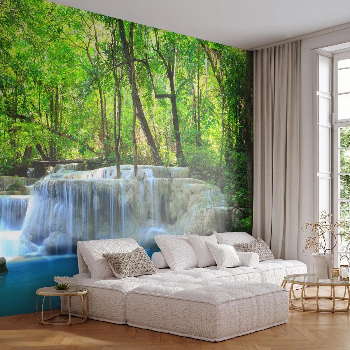 Custom Wallpaper Standard Eco - Drowning in Turquoise and Green - Landscape, Waterfall, Cascade