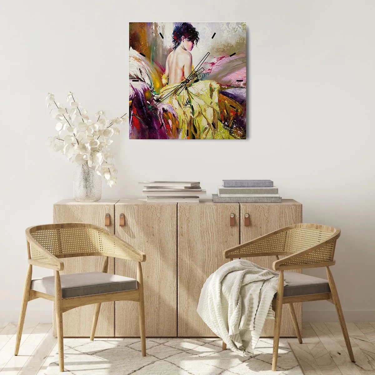 Wall clock - Clock on glass - Graceful in Yellow - 40x40 cm