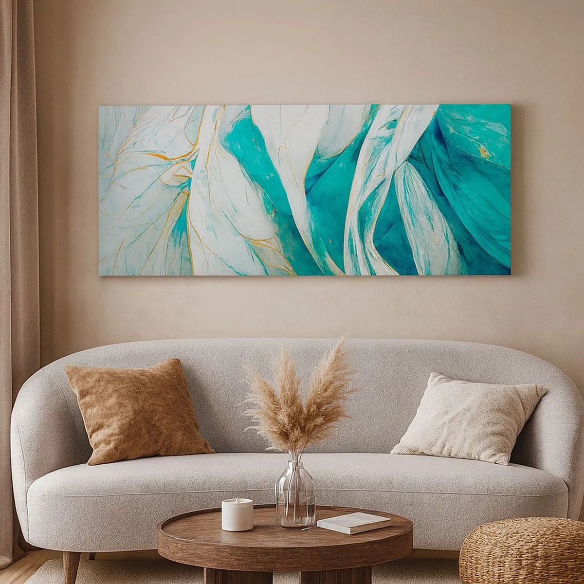 Canvas picture - Blue Abstract with a Golden Motif - 100x40 cm