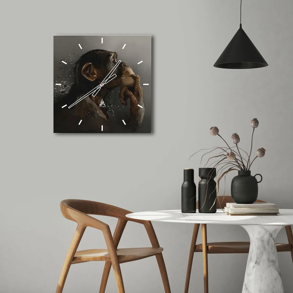 Wall clock - Clock on glass - Certainly a Thinker - 40x40 cm