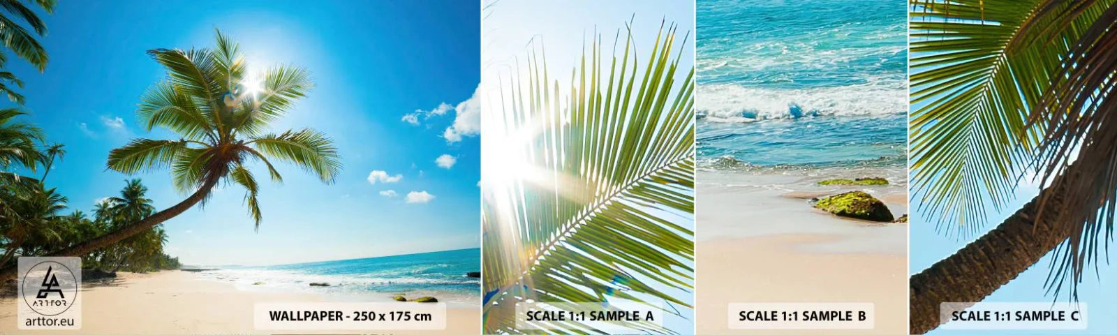 Photo Wallpaper Sample Standard Eco - Do Not Show to Anyone - Landscape, Beach, Coconut Palm - 100x30 cm