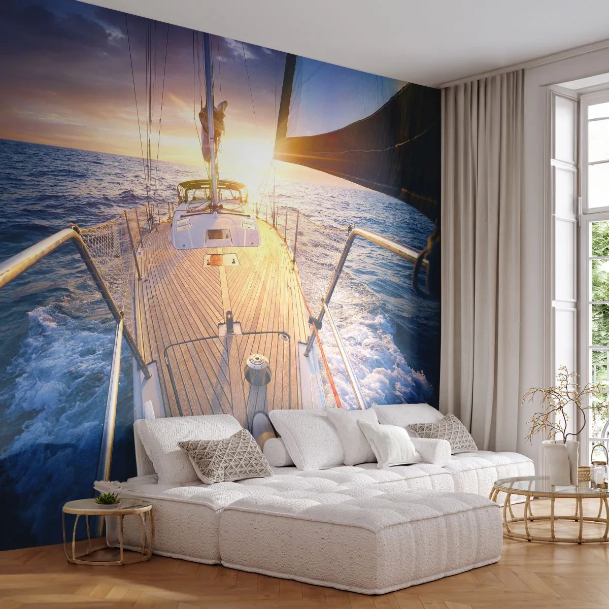 Self-Adhesive Photo Wallpaper Deluxe Sticker - Running on Waves - Sailing Yacht, Sea, sailing - 500x350 cm
