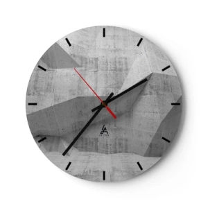 Wall clock - Clock on glass - Geometric concrete structure in shades of gray - 30x30cm - Real Challenge - Modern wall decoration for the living room, kitchen, and bedroom ARTTOR