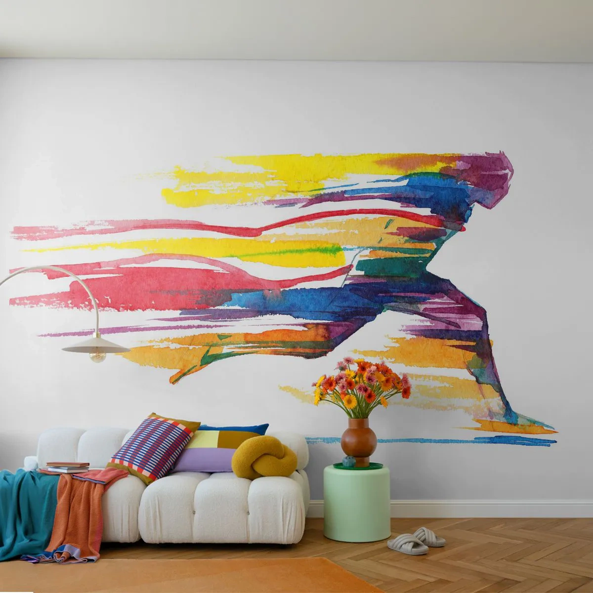Photo Wallpaper Premium Canvas - Run across Rainbow - Abstraction, Sport, Runner - 400x280 cm