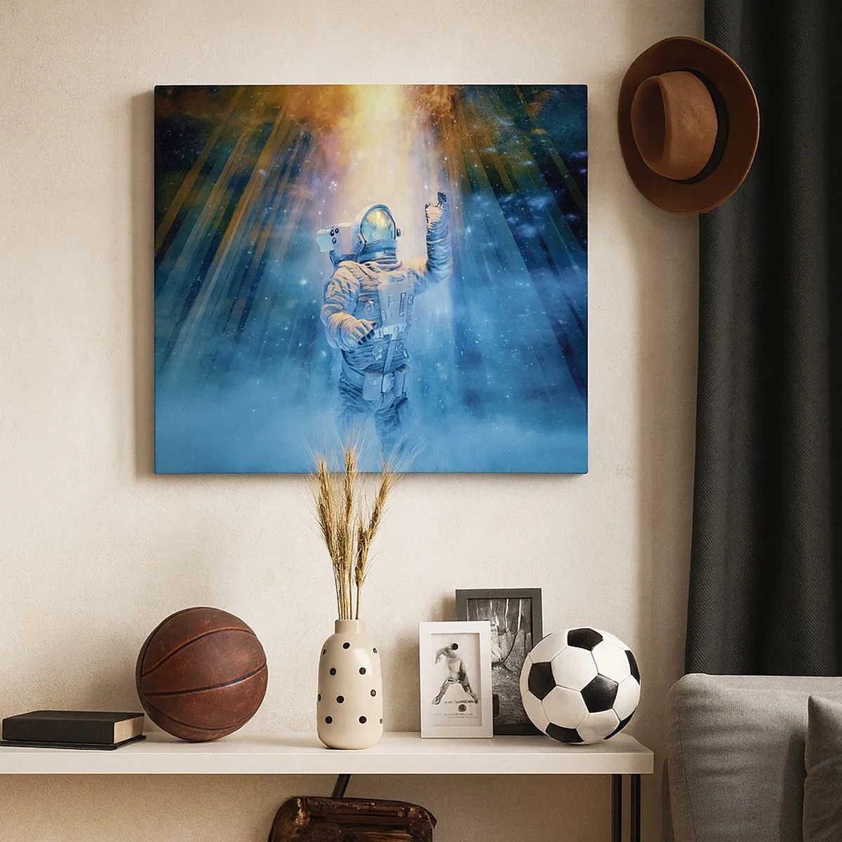 Canvas picture - Astronaut in the light of a cosmic explosion full of stars - 70x50cm - Finally at the Destination - Modern wall decoration for the living room and bedroom ARTTOR