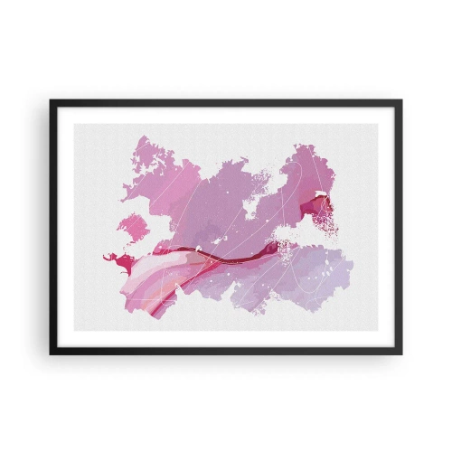 Poster in black frame - Map of a Pink World - 70x50 cm