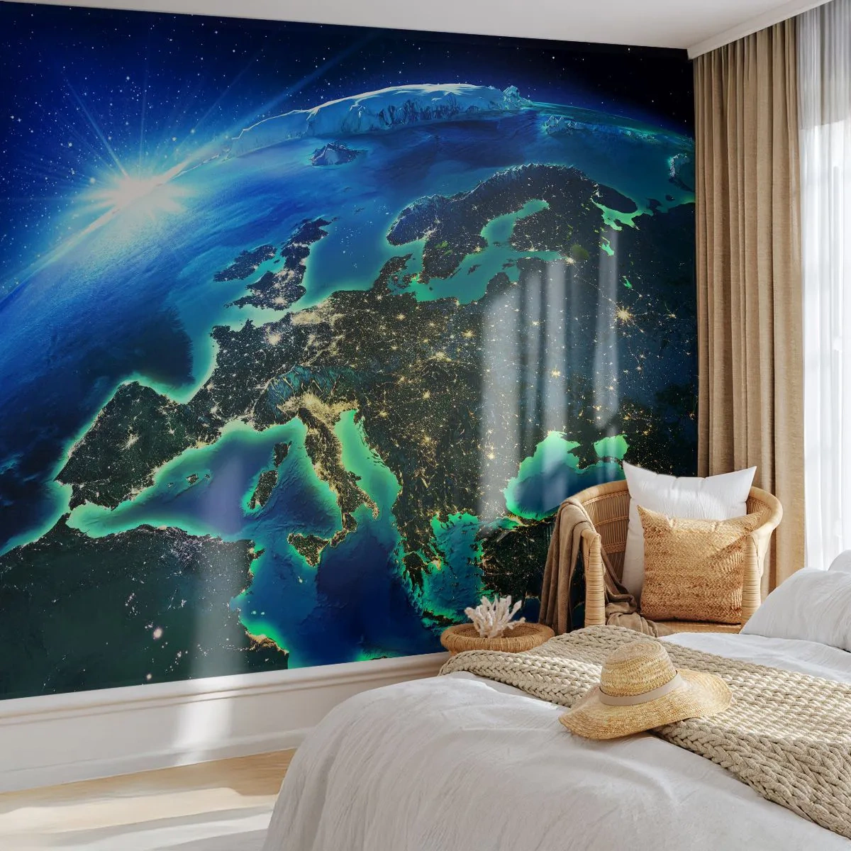 Self-Adhesive Photo Wallpaper Deluxe Sticker - Sparkling Europe - Cosmos, Planet Earth, Continents - 250x175 cm