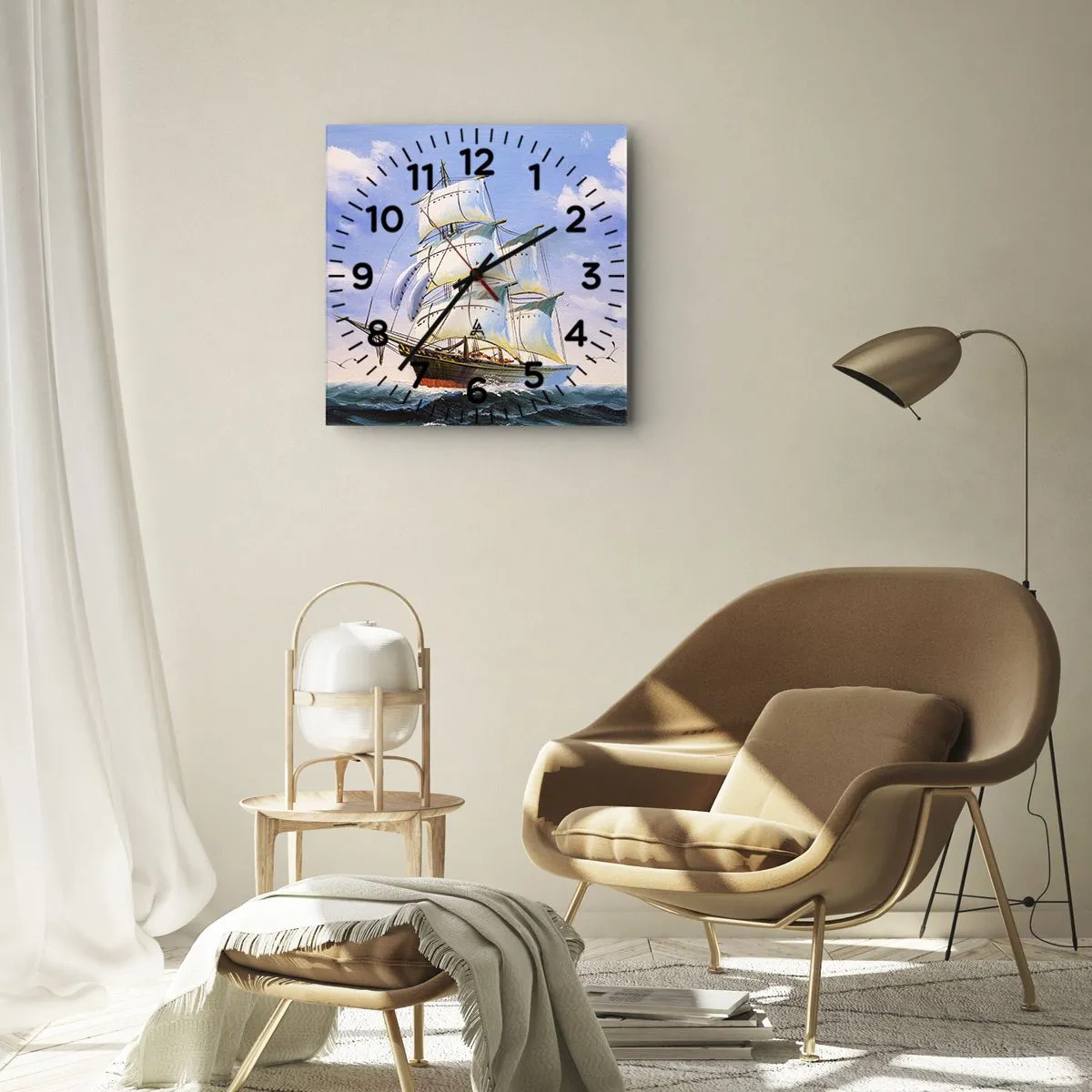 Wall clock - Clock on glass - Proudly with Wind - 40x40 cm