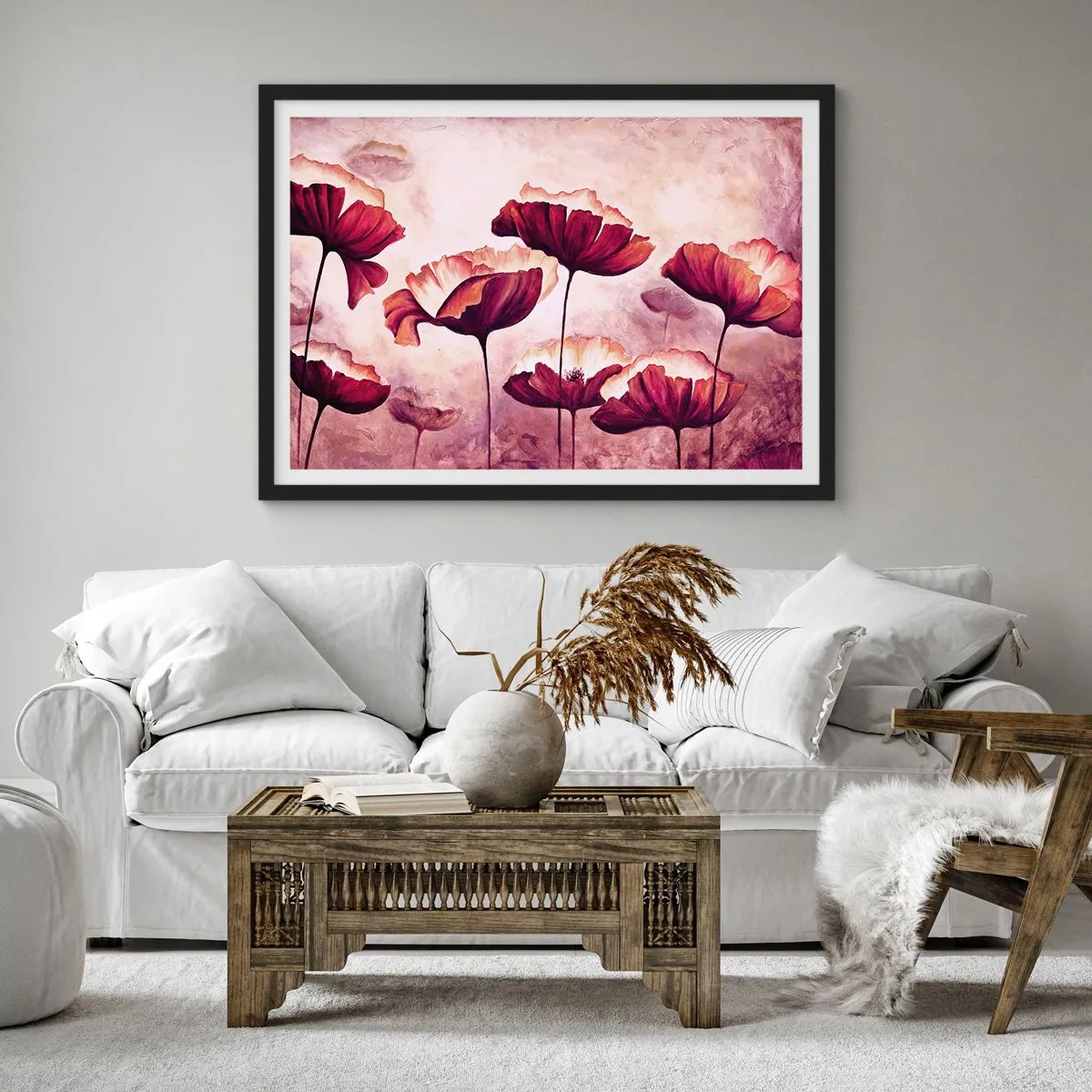 Poster in black frame - Red and White Flake - 70x50 cm