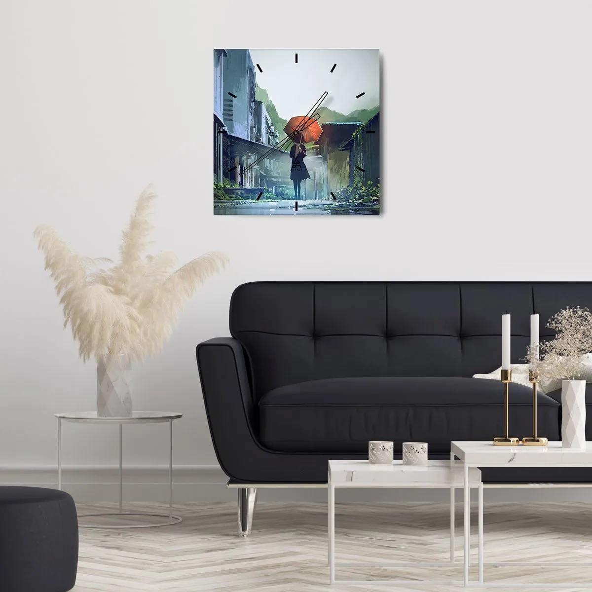 Wall clock - Clock on glass - Refreshing Rain - 30x30 cm