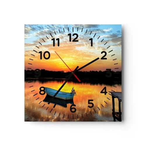 Wall clock - Clock on glass - Look, Listen, Meditate - 30x30 cm