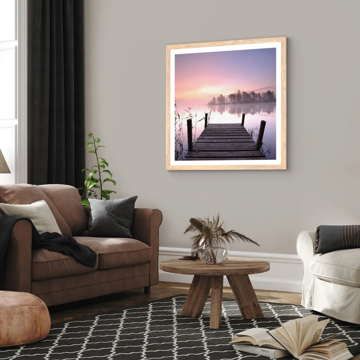Poster in light oak frame - Out from a Lilac Fog… - 50x50 cm