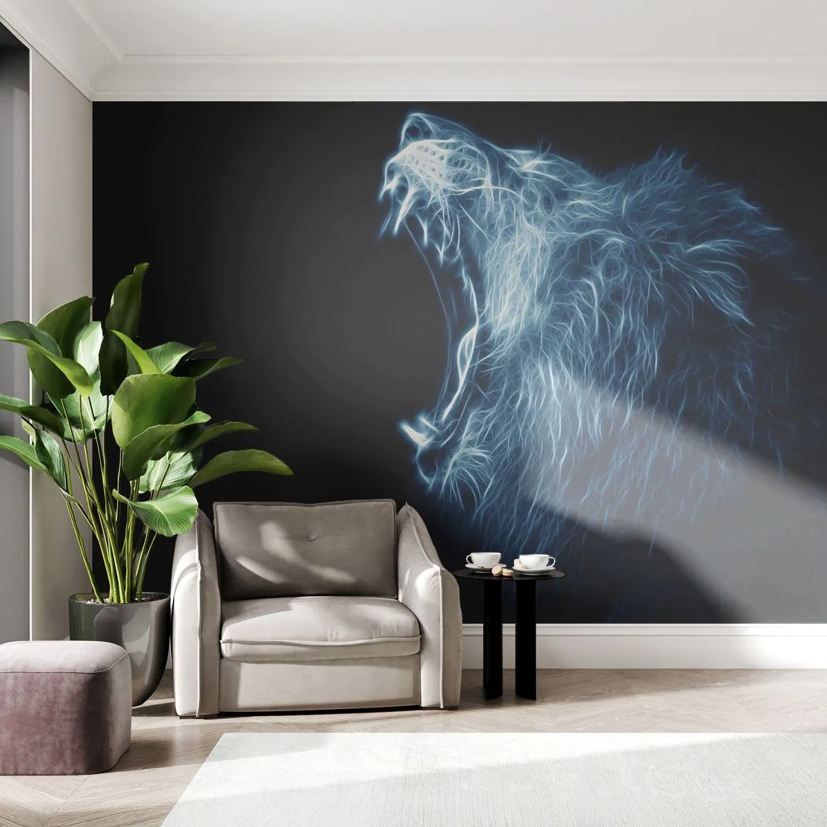 Photo Wallpaper Premium Canvas - Flaming Rage of a King - Abstraction, Lion, Animals - 250x175 cm
