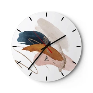 Wall clock - Clock on glass - Colorful brush strokes on a white background in an artistic style - 30x30cm - Composition with Wings - Modern wall decoration for the living room, kitchen, and bedroom ARTTOR