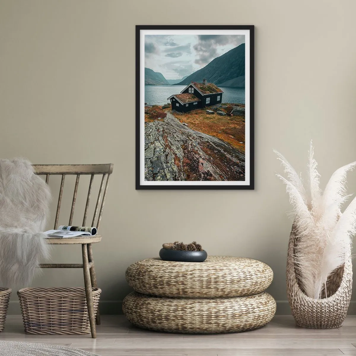 Poster in black frame - Summer House byt the Fjord - 30x40 cm