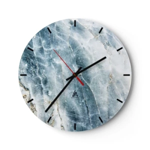 Wall clock - Clock on glass - Marble texture in shades of blue and gray with delicate gold accents - 30x30cm - Icy World - Modern wall decoration for the living room, kitchen, and bedroom ARTTOR