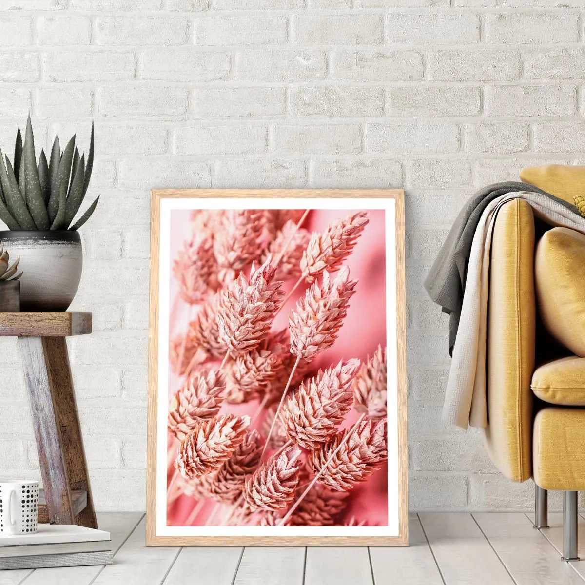 Poster in light oak frame - Flowery Cascade in Pink - 30x40 cm