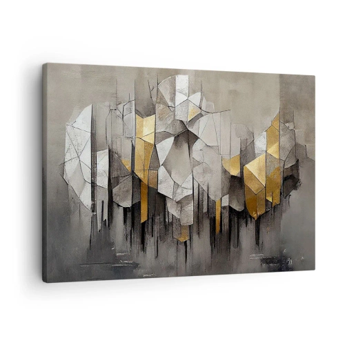 Canvas picture - Geometric abstraction in shades of gold and gray - 70x50cm - Composition of Ice and Light - Modern wall decoration for the living room and bedroom ARTTOR