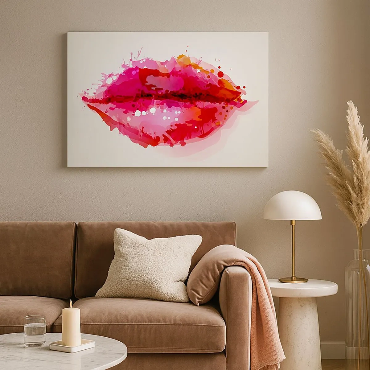 Canvas picture - Abstract lip motif in shades of pink and red - 70x50cm - Redder Shade of Red - Modern wall decoration for the living room and bedroom ARTTOR
