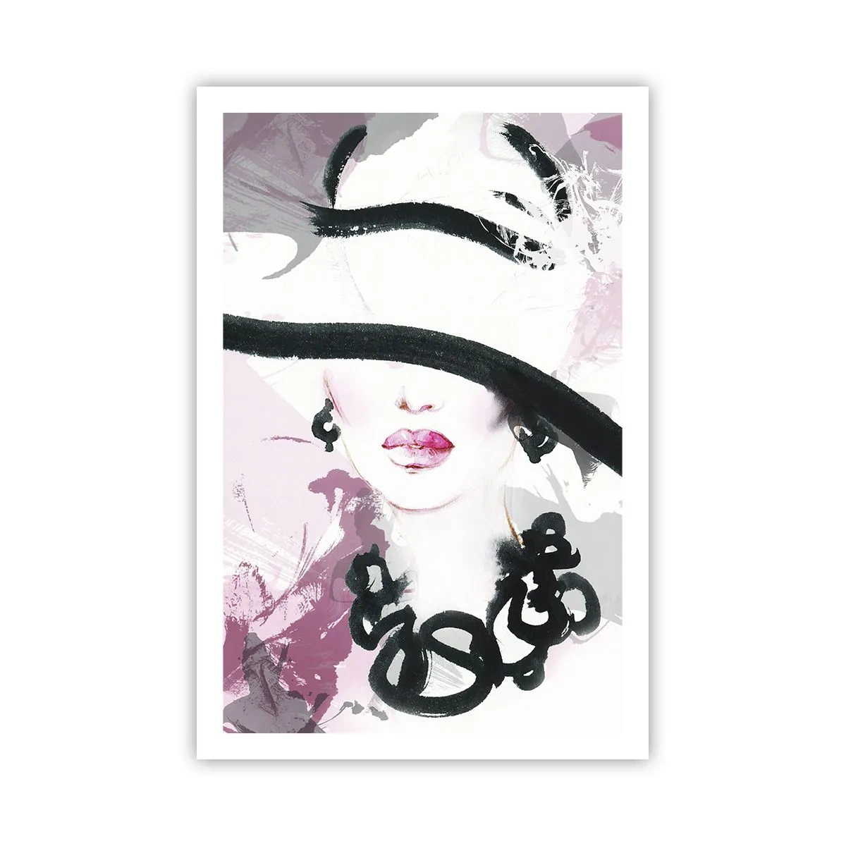 Poster - Portrait of a Lady in Black and Pink - 61x91 cm