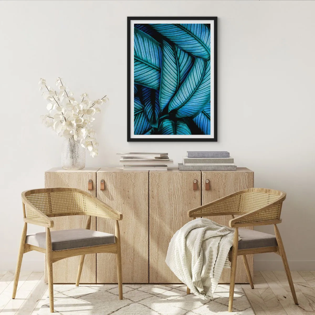 Poster in black frame - The mesmerizing blue-green leaves of the banana tree - 50x70cm - Lifelines - Modern wall decoration for the living room and bedroom ARTTOR