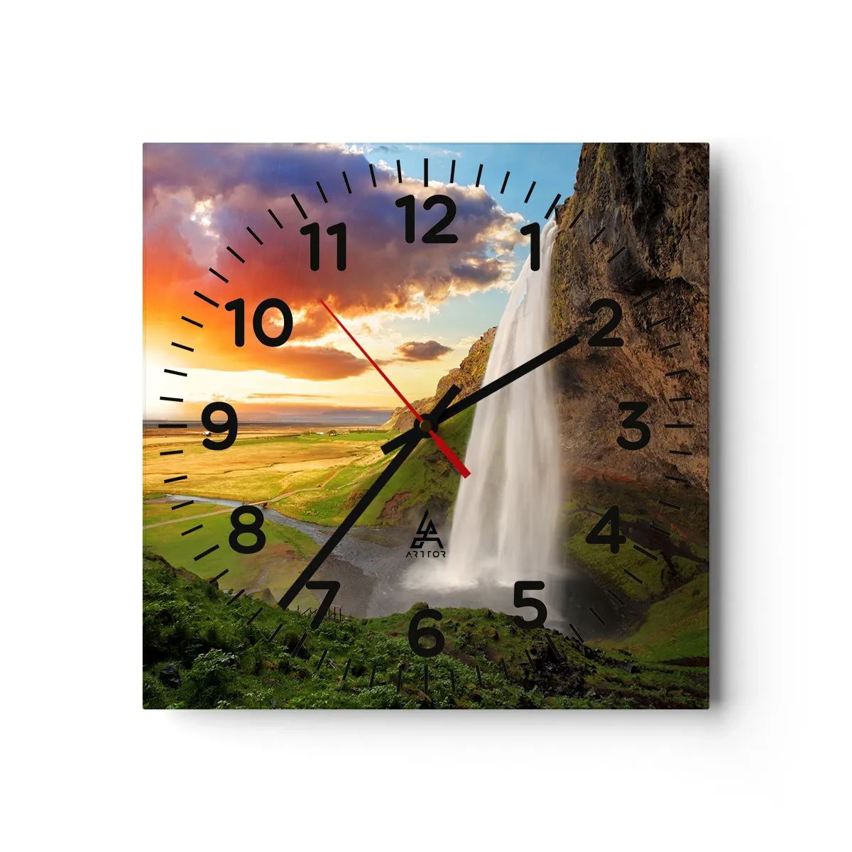 Wall clock - Clock on glass - Midsummer in Iceland - 30x30 cm