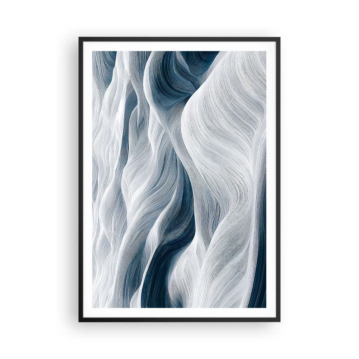 Poster in black frame - White and Blue Waves - 70x100 cm