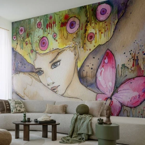 Photo Wallpaper Standard Eco - Butterfly Princess - Abstraction, Woman, Watercolors - 250x175 cm