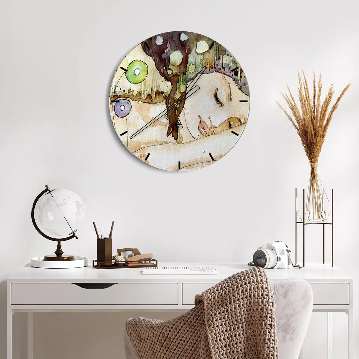 Wall clock - Clock on glass - Emerald and Violet Dream - 40x40 cm