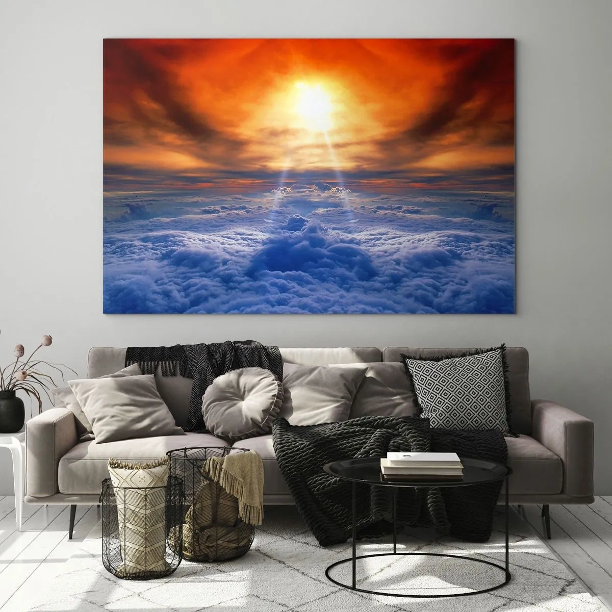 Glass picture - Clouds illuminated by the rays of the setting sun - 70x50cm - Mystic Landscape - Modern wall decoration for the living room and bedroom ARTTOR