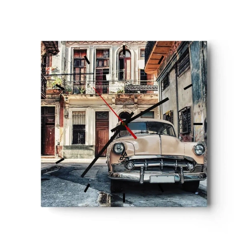 Wall clock - Clock on glass - Siesta in Havana - 40x40 cm