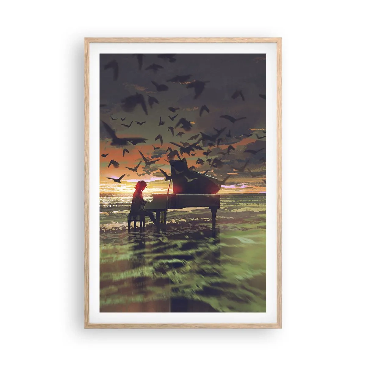 Poster in light oak frame - Concert for Piano and Waves - 61x91 cm