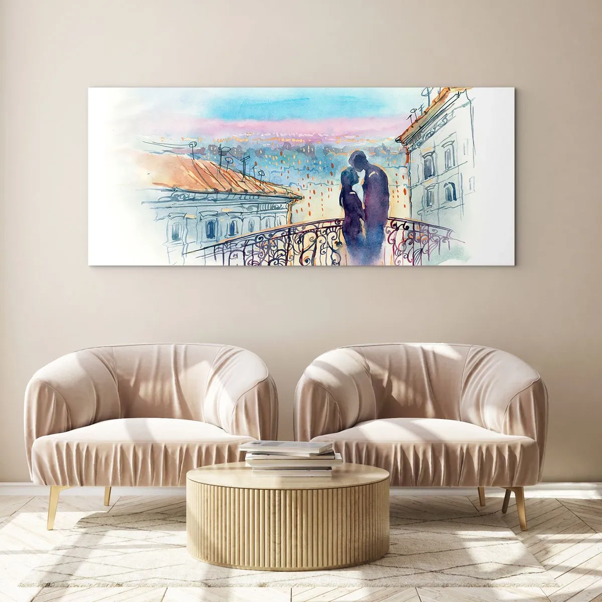 Glass picture - Parisian Lovers - 90x30 cm