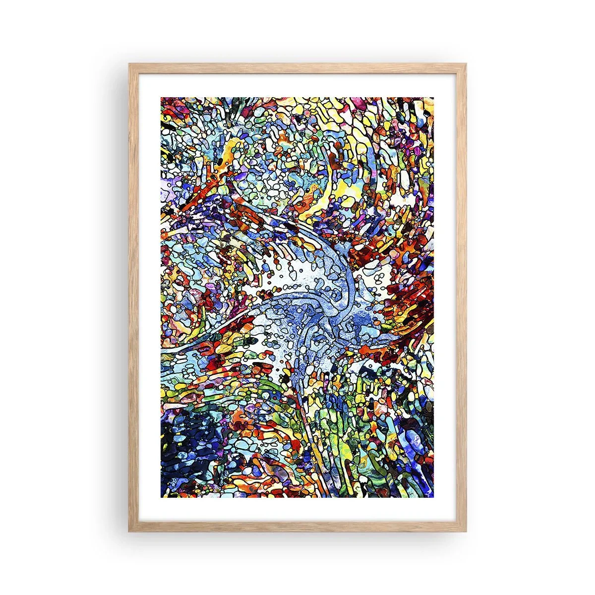 Poster in light oak frame - Stained Glass with Drops - 50x70 cm