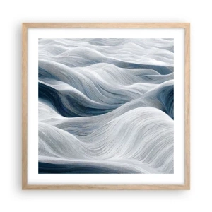 Poster in light oak frame - White and Blue Waves - 50x50 cm
