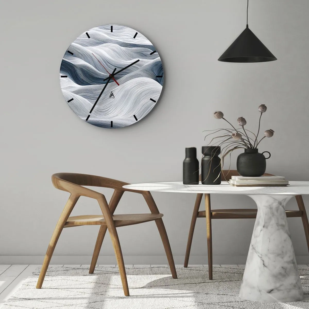 Wall clock - Clock on glass - White and Blue Waves - 40x40 cm