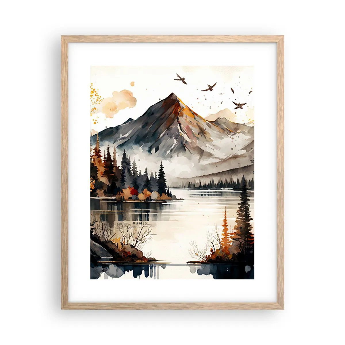 Poster in light oak frame - Golden Autumn in the Mountains - 40x50 cm