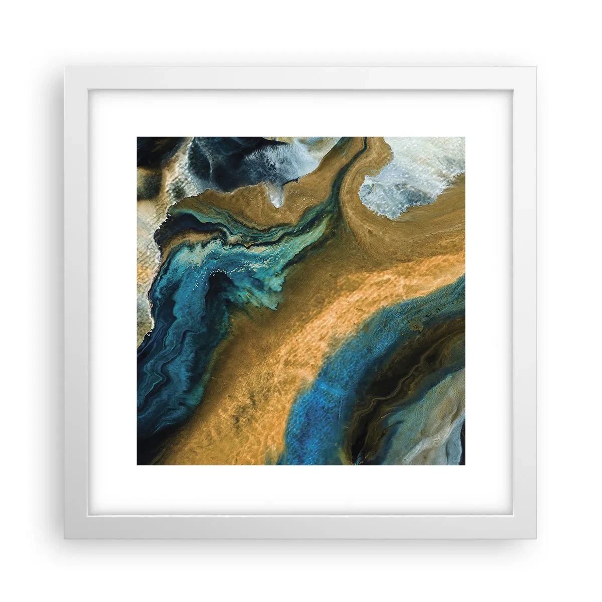 Poster in white frmae - Blue -Yellow - Mutal Influences - 30x30 cm