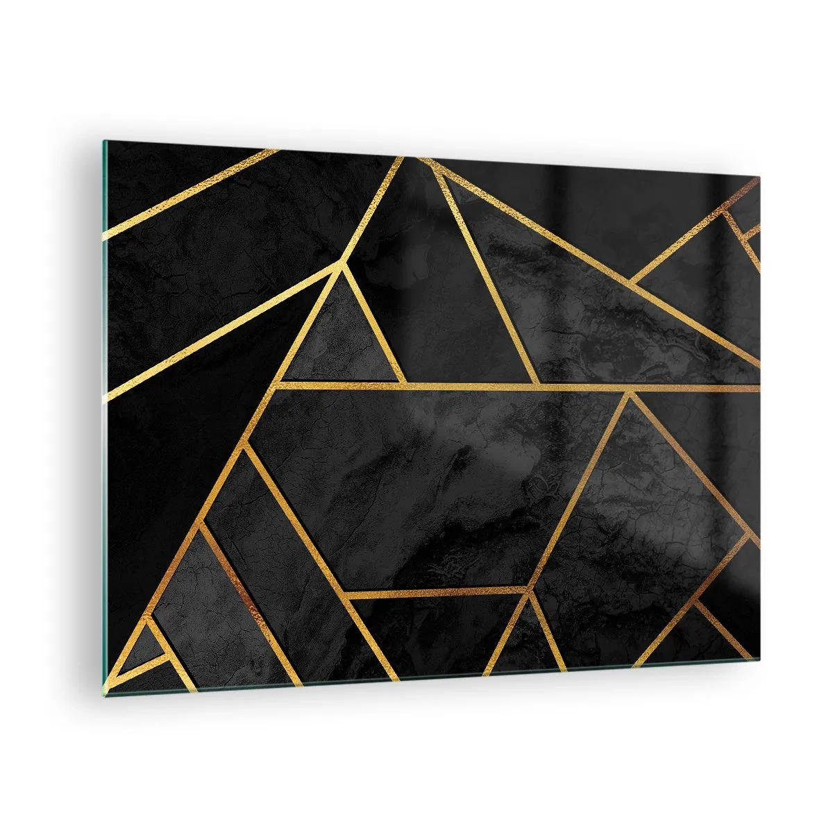 Glass picture - Black and gold geometric composition on a marble background - 70x50cm - Darkness and Brighness - Modern wall decoration for the living room and bedroom ARTTOR