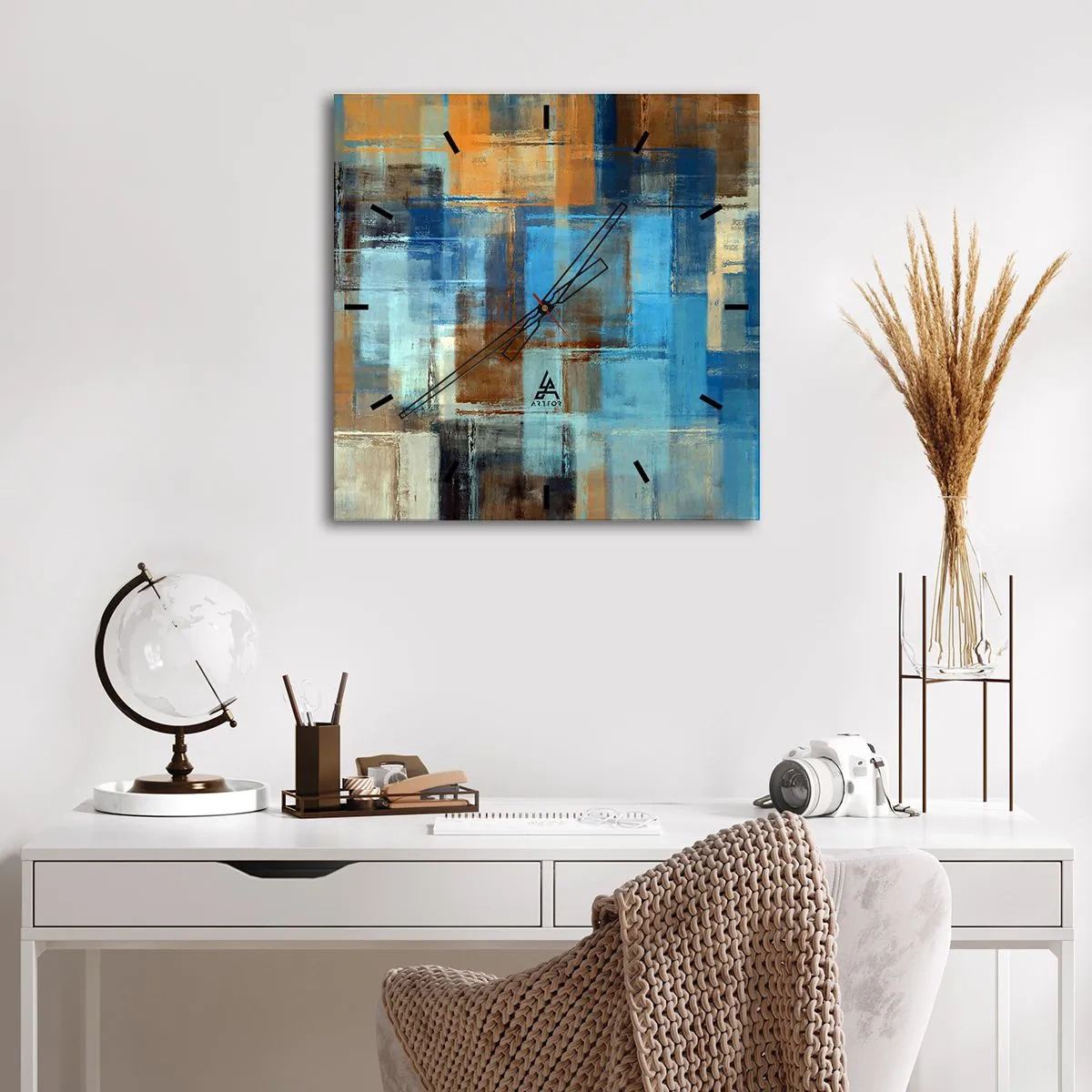 Wall clock - Clock on glass - Through Blue Curtain - 40x40 cm