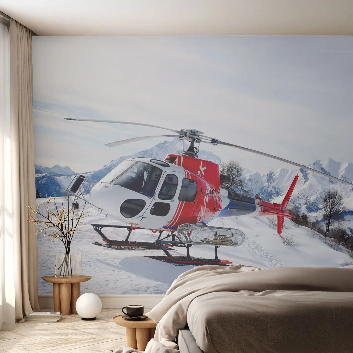 Self-Adhesive Photo Wallpaper Deluxe Sticker - Always Ready - Helicopter, Landscape, Alps - 250x175 cm