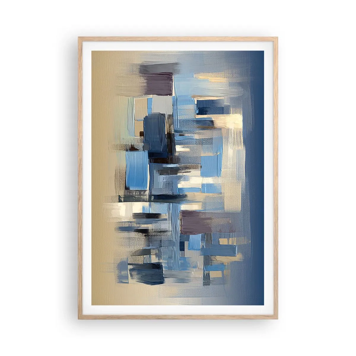 Poster in light oak frame - Blue Construction - 70x100 cm