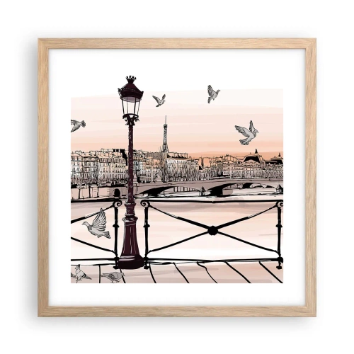 Poster in light oak frame - Over the Roofs of Paris - 40x40 cm