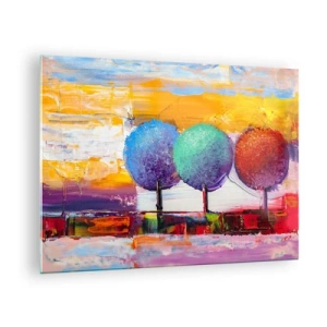Glass picture - Colorful abstract trees on an intense background - 70x50cm - Third Time Art. - Modern wall decoration for the living room and bedroom ARTTOR