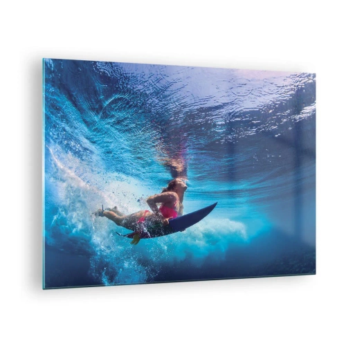Glass picture - An underwater scene with a surfer in dynamic action - 70x50cm - Depth of Joy - Modern wall decoration for the living room and bedroom ARTTOR