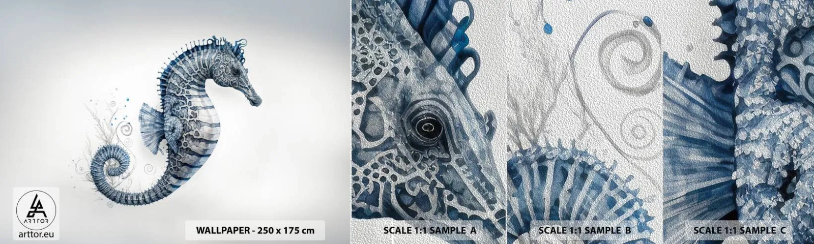 Photo Wallpaper Sample Premium Sand - Subtle Joke of Nature - Seahorse, Seaside, Coral reef - 100x30 cm