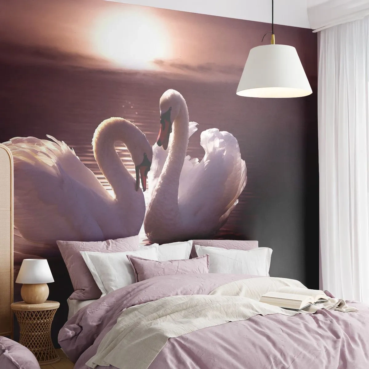 Photo Wallpaper Premium Sand - Until Death Tears Us Apart - Animals, Landscape, Swans - 350x256 cm