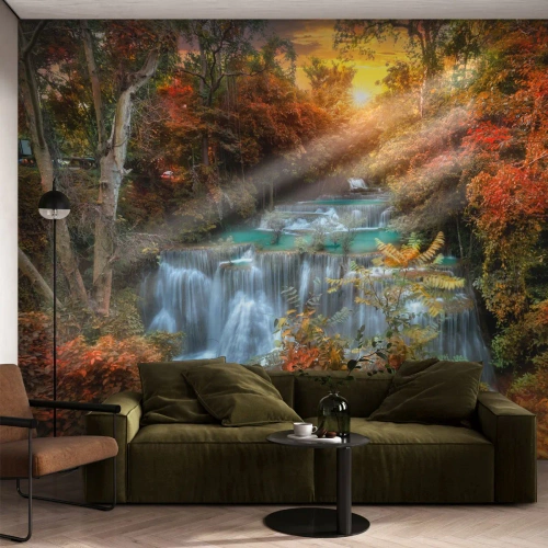 Photo Wallpaper Standard Eco - Hidden Forest Treasure - Landscape, Waterfall, Forest - 350x256 cm