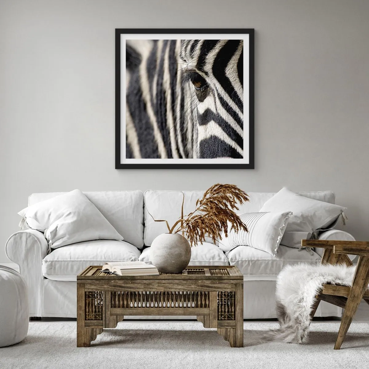 Poster in black frame - Striped Portrait - 50x50 cm